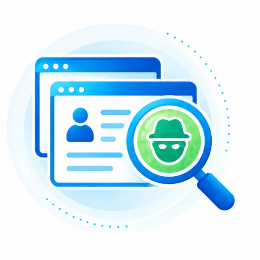 Browserfenster mit Nutzerprofil und Lupe, die eine maskierte Person zeigt – Symbol für Dark-Web-Monitoring